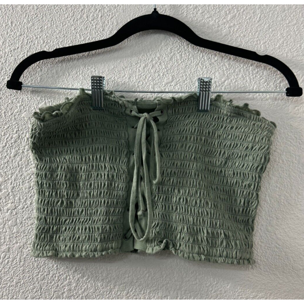 Aeropostale Lace Up Tube Top Cropped Size‎ Medium Green Rouched Y2K